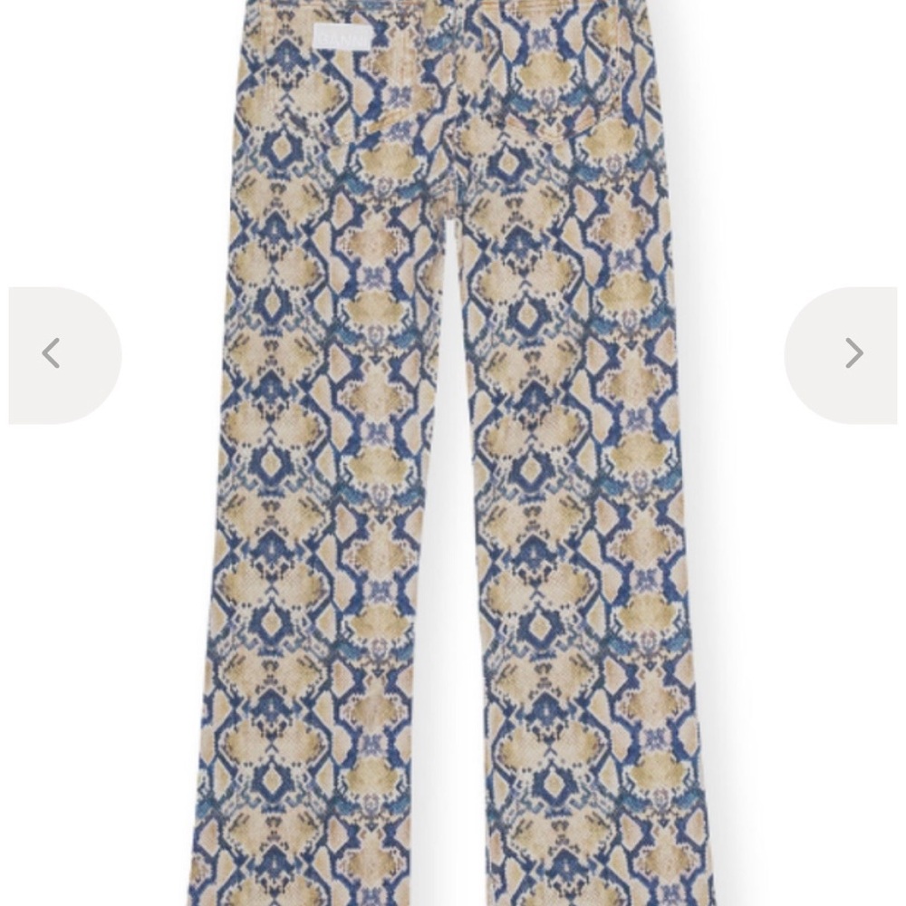 GANNI DENIM snakeskin flare pants in blue and tan, new with tags! - Picture 6 of 9